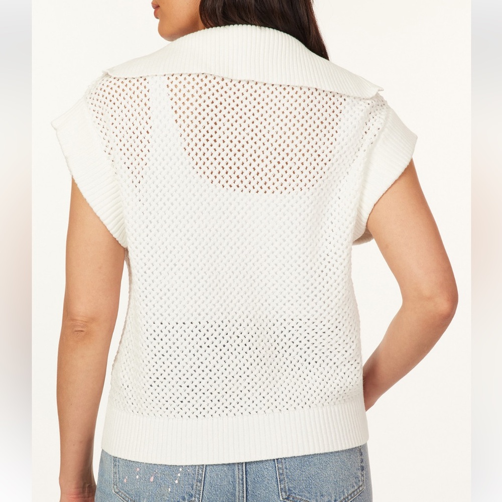 Scotch & Soda Women White Crochet Knit 1/4 Zip Cap Sleeve Sweater Sugar Sizzle L - Picture 8 of 16